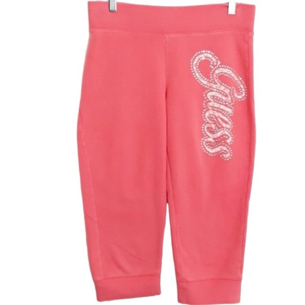 Guess Coral Capri Spellout Logo Gem Joggers EUC sz M